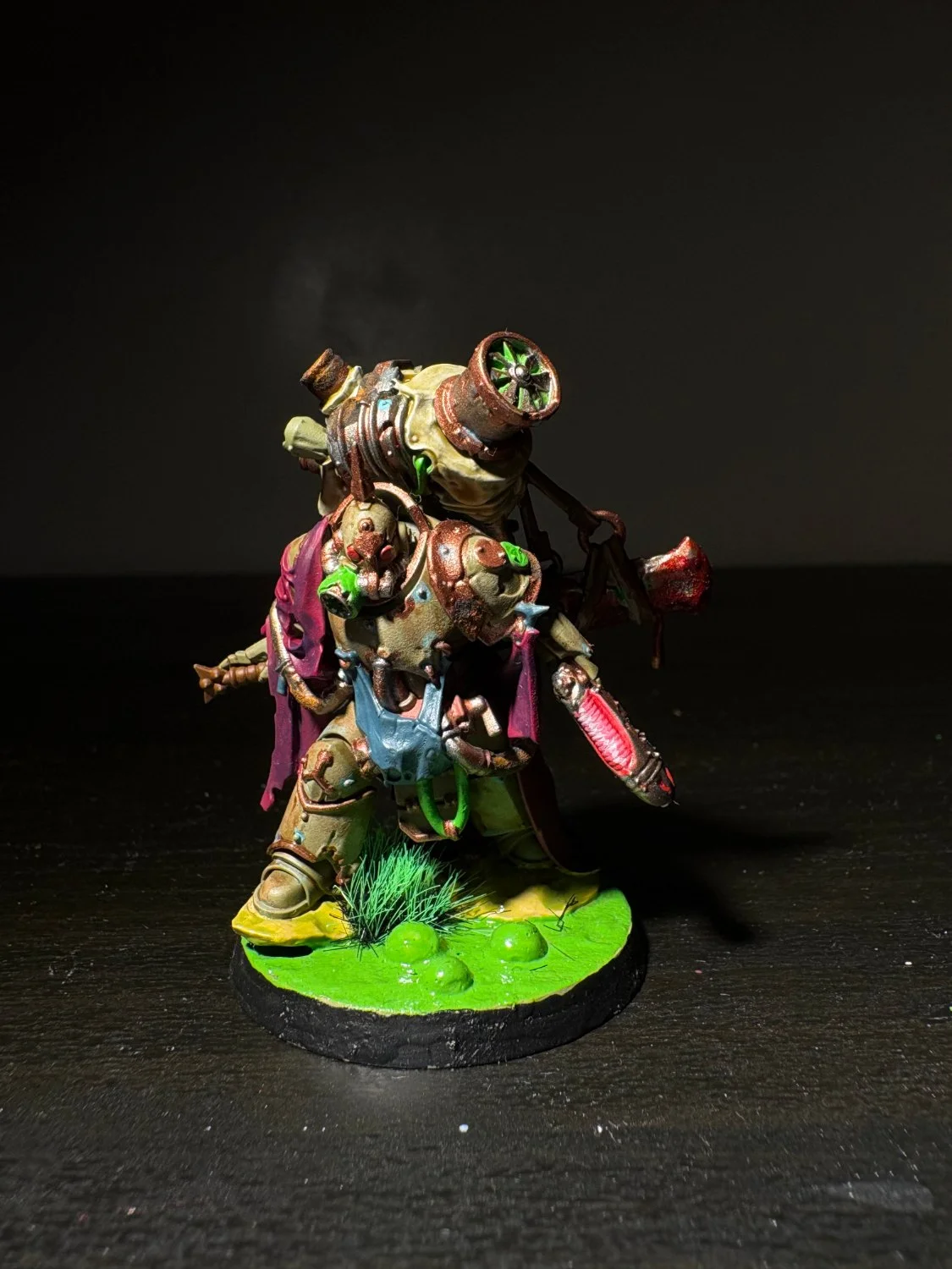 Armoured trooper in rusted plate on an acid-green base