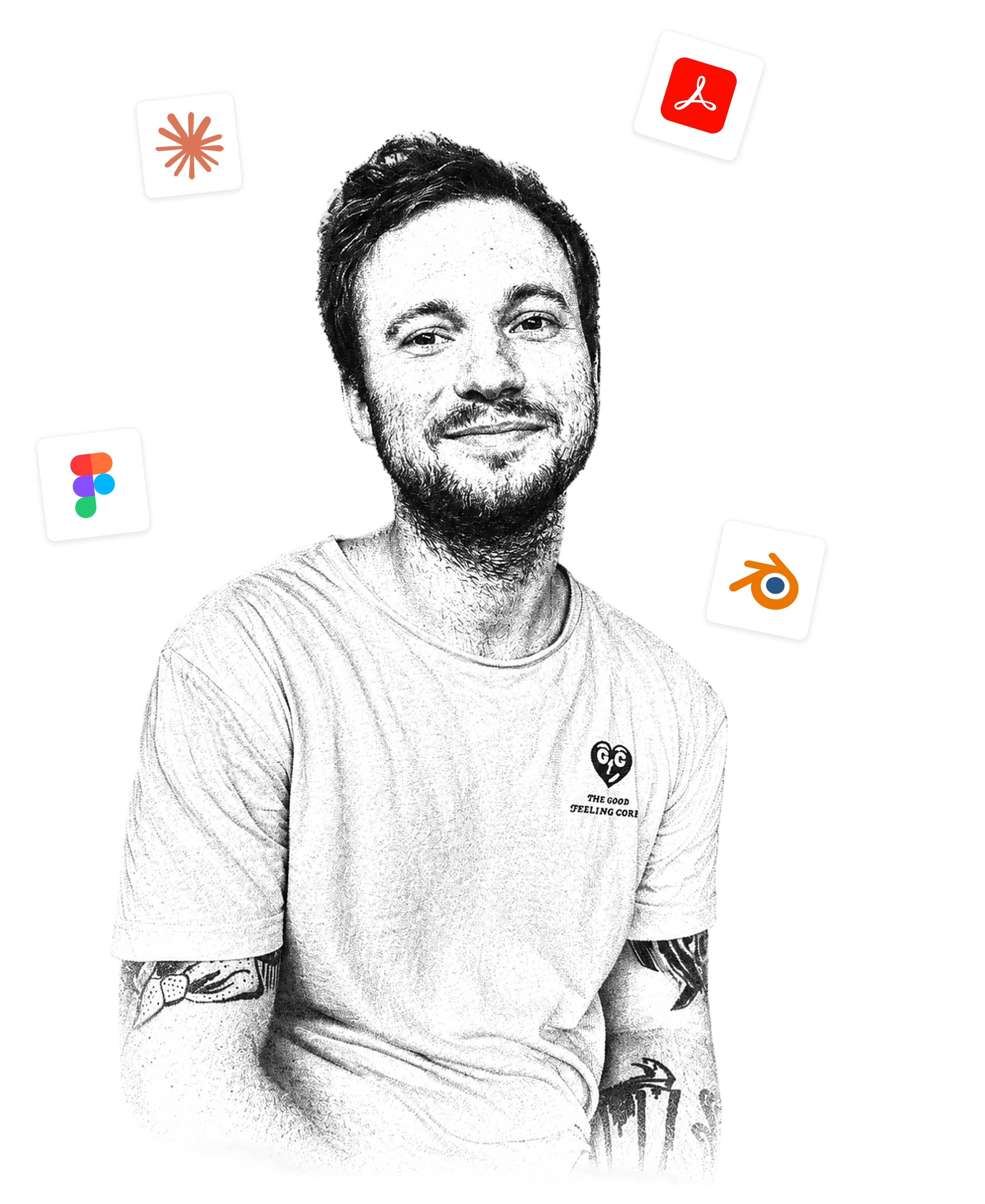 Gleb Lobovsky portrait with design tool icons
